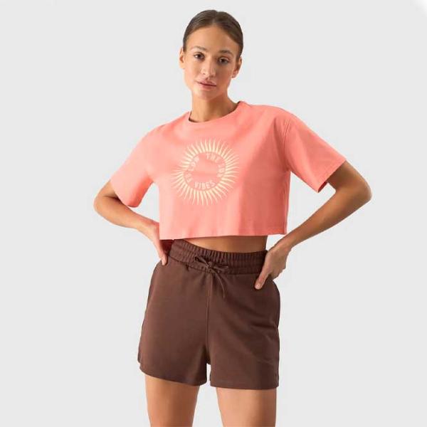 Tricou pentru femei 4F 4FWSS24TTSHF1266 100% bumbac/ Coral photo 2