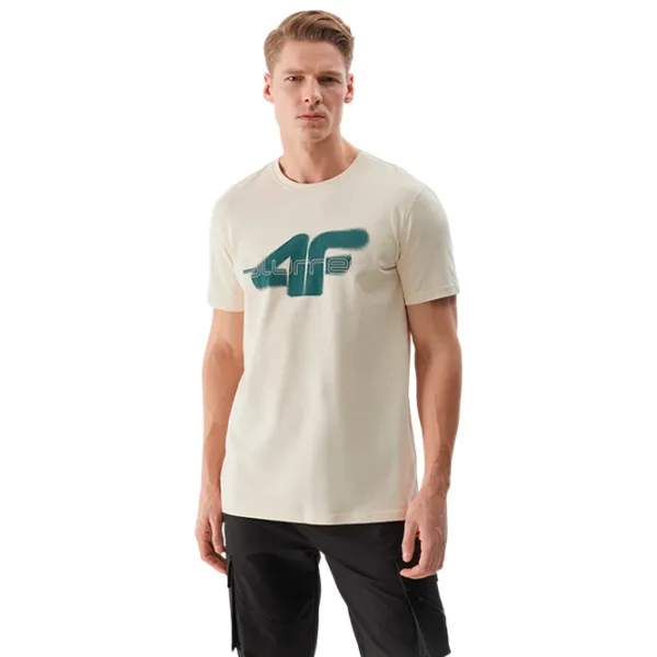 Tricou pentru bărbați 4F 4FWSS24TTSHM1317 100% bumbac/ Beige photo 3