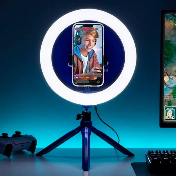 Штатив с круглой лампой Paladone Playstation Streaming Light 259 мм Blue photo 3
