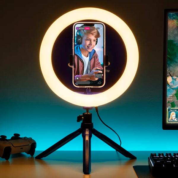 Штатив с круглой лампой Paladone Playstation Streaming Light 259 мм Blue photo 4