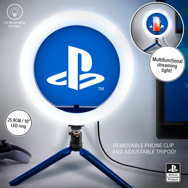Штатив с круглой лампой Paladone Playstation Streaming Light 259 мм Blue photo 5