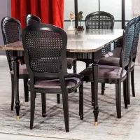 Set masă și scaune Modalife Urla Dreptunghiulară / MDF / Black photo 3