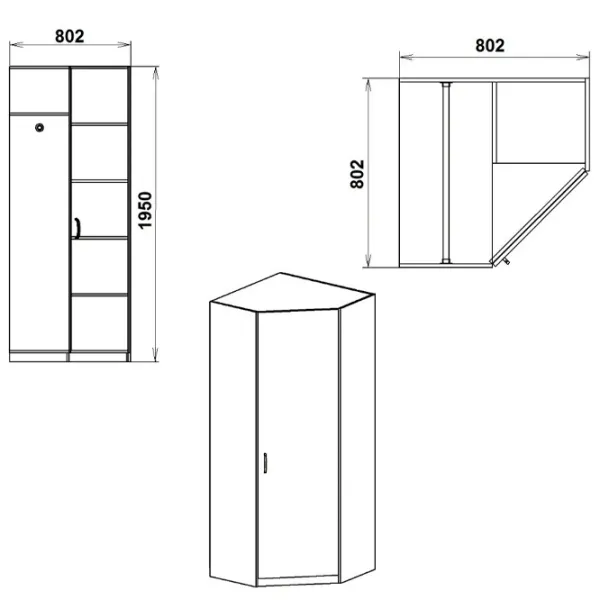 Шкаф KompaniT 3У 80.2 x 80.2см x 195 / ДСП / Нимфея Альба photo 2 Шкаф KompaniT 3У 80.2 x 80.2см x 195 / ДСП / Нимфея Альба photo 2