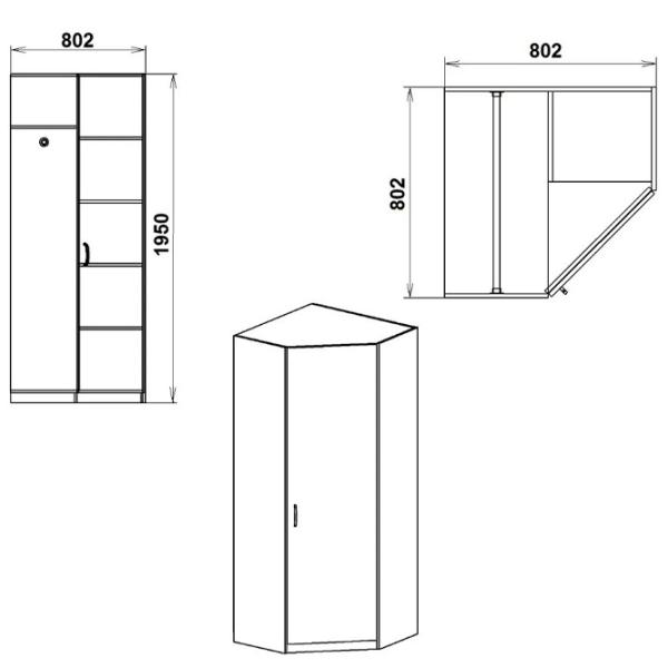 Шкаф KompaniT 3У 80.2 x 80.2см x 195 / ДСП / Нимфея Альба photo 2 Шкаф KompaniT 3У 80.2 x 80.2см x 195 / ДСП / Нимфея Альба photo 2