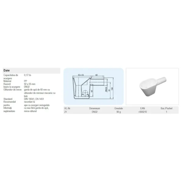 Sifon pentru aparate de climatizare HL 21 32 mm/ Polipropilenă photo 2 Sifon pentru aparate de climatizare HL 21 32 mm/ Polipropilenă photo 2
