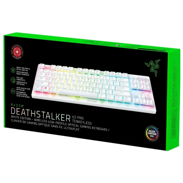 Tastatură Razer DeathStalker V2 Pro TKL Fără fir + Cu fir/ White photo 4