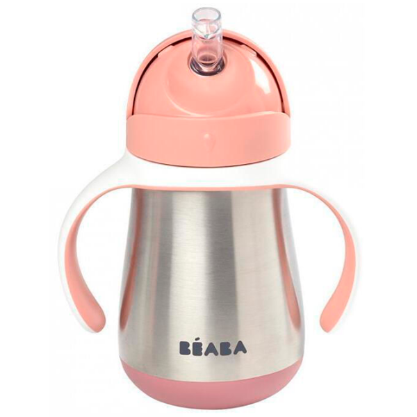 Sticluță cu pai Beaba B913482 250 ml 12 luni/ Oțel inoxidabil/ Pink photo 1
