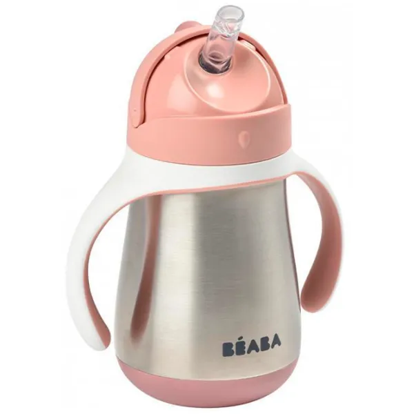 Sticluță cu pai Beaba B913482 250 ml 12 luni/ Oțel inoxidabil/ Pink photo 2