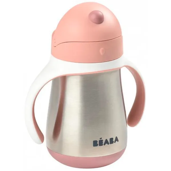 Sticluță cu pai Beaba B913482 250 ml 12 luni/ Oțel inoxidabil/ Pink photo 3