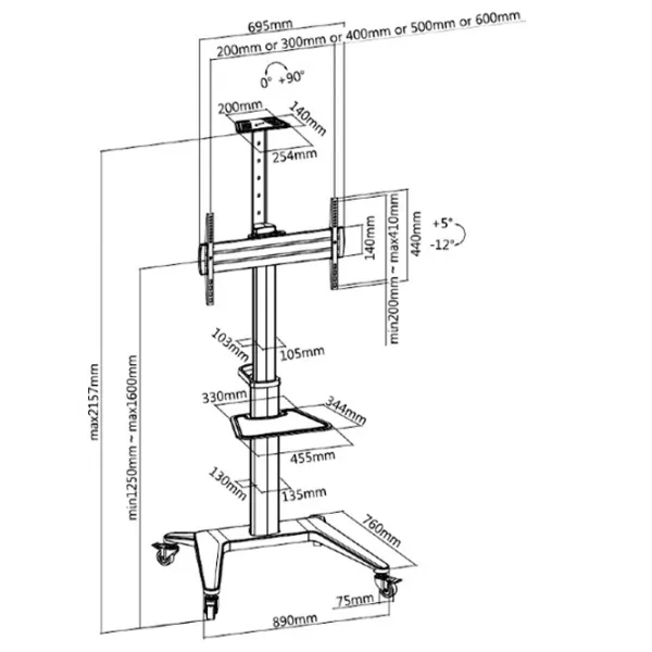 Suport TV Gembird TVS-70T-02-W VESA 600 x 400 mm photo 9
