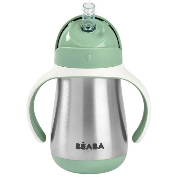 Sticluță cu pai Beaba B913535 250 ml 8 luni/ Oțel inoxidabil/ Green photo 1