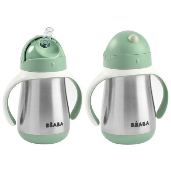 Sticluță cu pai Beaba B913535 250 ml 8 luni/ Oțel inoxidabil/ Green photo 2