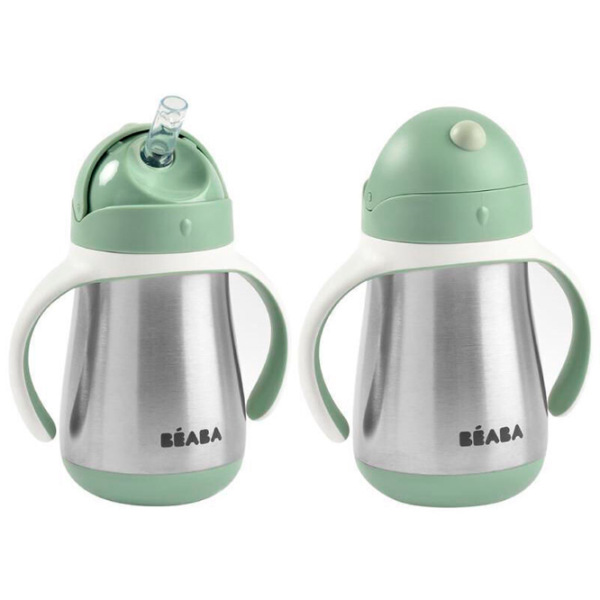 Sticluță cu pai Beaba B913535 250 ml 8 luni/ Oțel inoxidabil/ Green photo 2