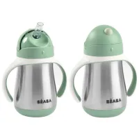 Sticluță cu pai Beaba B913535 250 ml 8 luni/ Oțel inoxidabil/ Green photo 2