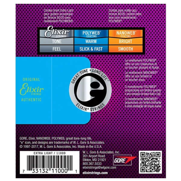 Coardă Elixir Polyweb 80/ 20 Bronze Extra Light Bronze/ Bronz photo 2
