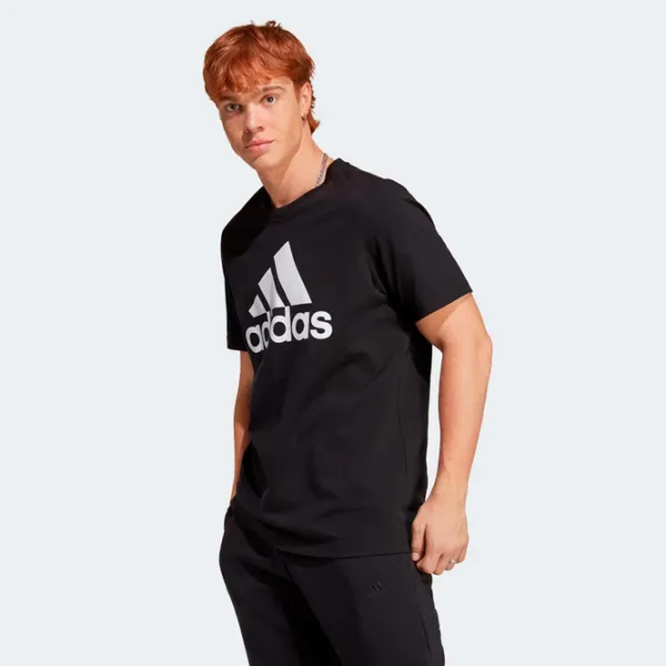 Tricou pentru bărbați Adidas Essentials Big Logo 70% bumbac, 30% bumbac reciclat/ Black-White photo 2