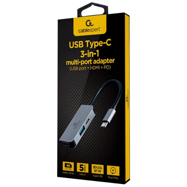 Адаптер Hub Cablexpert A-CM-COMBO3-02 USB Type-C/ Серебристый photo 2 Адаптер Hub Cablexpert A-CM-COMBO3-02 USB Type-C/ Серебристый photo 2