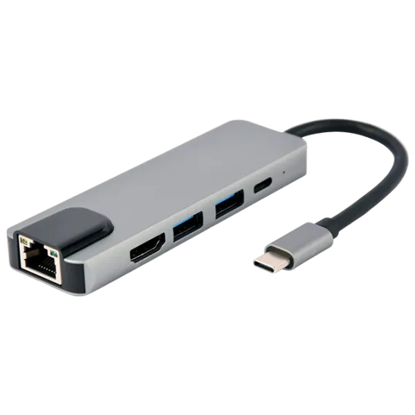 Адаптер Hub Cablexpert A-CM-COMBO5-04 USB Type-C/ Серебристый photo 1 Адаптер Hub Cablexpert A-CM-COMBO5-04 USB Type-C/ Серебристый photo 1