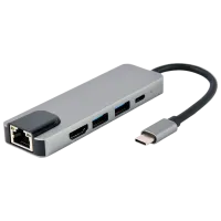 Адаптер Hub Cablexpert A-CM-COMBO5-04 USB Type-C/ Серебристый