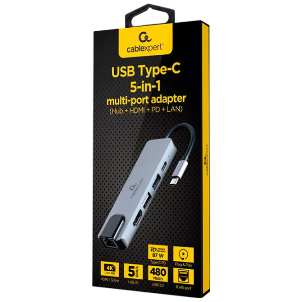 Адаптер Hub Cablexpert A-CM-COMBO5-04 USB Type-C/ Серебристый photo 3 Адаптер Hub Cablexpert A-CM-COMBO5-04 USB Type-C/ Серебристый photo 3