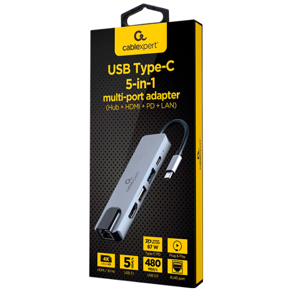 Адаптер Hub Cablexpert A-CM-COMBO5-04 USB Type-C/ Серебристый photo 3 Адаптер Hub Cablexpert A-CM-COMBO5-04 USB Type-C/ Серебристый photo 3