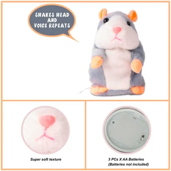 Jucărie moale Pugs At Play Animals Aggy Talking Hamster 1+/ Grey photo 4 Jucărie moale Pugs At Play Animals Aggy Talking Hamster 1+/ Grey photo 4