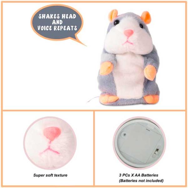 Jucărie moale Pugs At Play Animals Aggy Talking Hamster 1+/ Grey photo 4 Jucărie moale Pugs At Play Animals Aggy Talking Hamster 1+/ Grey photo 4