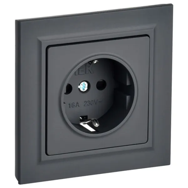 Priză IEK BR-R14-16-K53-F 230 V/ Type-F/ Graphite photo 1 Priză IEK BR-R14-16-K53-F 230 V/ Type-F/ Graphite photo 1