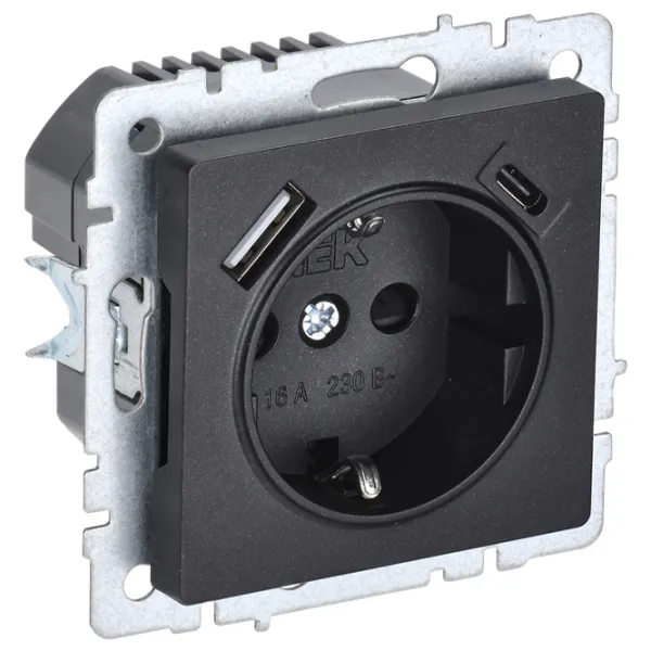 Priză IEK BR-R14-16-U22-018-K02 230 V/ Type-F/ Black photo 1 Priză IEK BR-R14-16-U22-018-K02 230 V/ Type-F/ Black photo 1