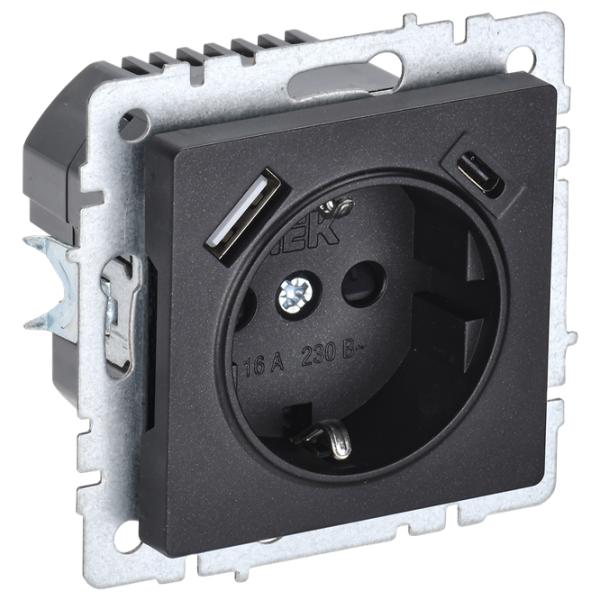 Priză IEK BR-R14-16-U22-018-K02 230 V/ Type-F/ Black photo 1 Priză IEK BR-R14-16-U22-018-K02 230 V/ Type-F/ Black photo 1