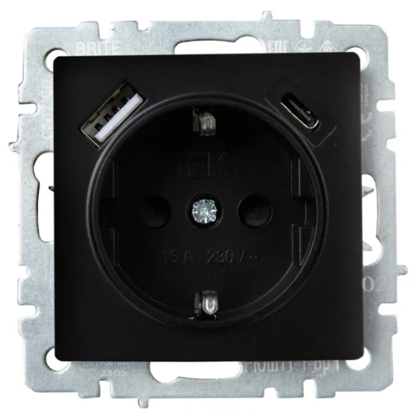 Priză IEK BR-R14-16-U22-018-K02 230 V/ Type-F/ Black photo 2 Priză IEK BR-R14-16-U22-018-K02 230 V/ Type-F/ Black photo 2