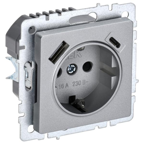 Priză IEK BR-R14-16-U22-018-K47 230 V/ Type-F/ Silver photo 1 Priză IEK BR-R14-16-U22-018-K47 230 V/ Type-F/ Silver photo 1