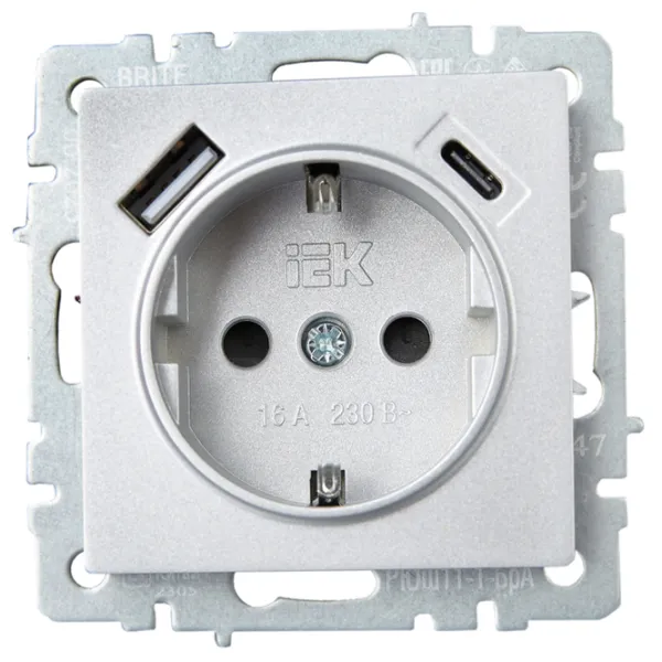 Priză IEK BR-R14-16-U22-018-K47 230 V/ Type-F/ Silver photo 3 Priză IEK BR-R14-16-U22-018-K47 230 V/ Type-F/ Silver photo 3