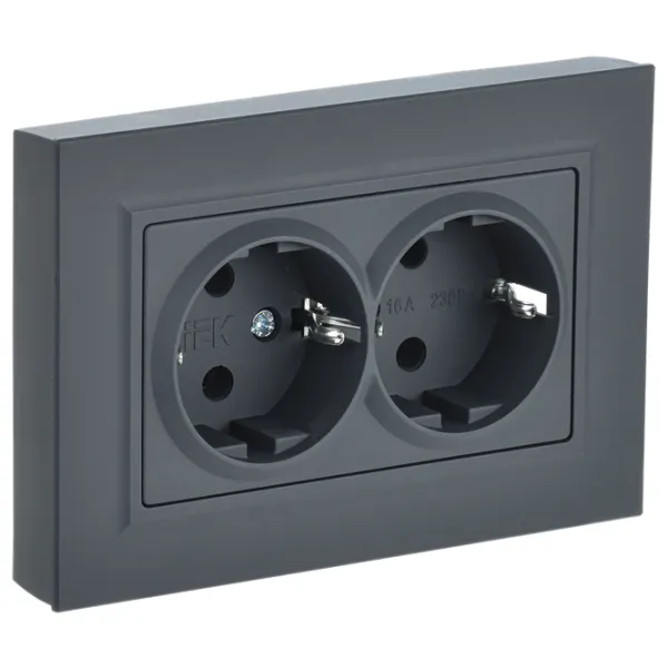 Priză IEK BR-R21-16-K53-F 230 V/ Type-F/ Graphite photo 1 Priză IEK BR-R21-16-K53-F 230 V/ Type-F/ Graphite photo 1