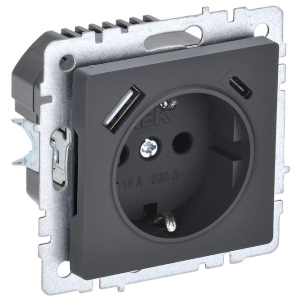 Priză IEK BR-R14-16-U22-018-K53 230 V/ Type-F/ Graphite photo 1 Priză IEK BR-R14-16-U22-018-K53 230 V/ Type-F/ Graphite photo 1
