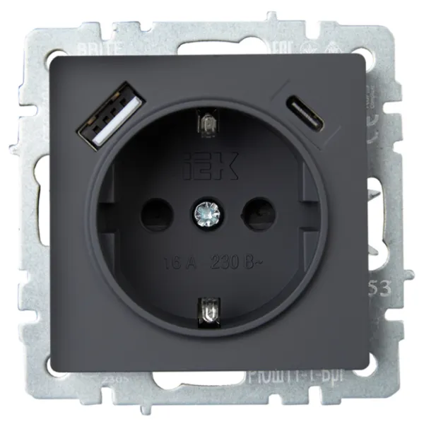 Priză IEK BR-R14-16-U22-018-K53 230 V/ Type-F/ Graphite photo 4 Priză IEK BR-R14-16-U22-018-K53 230 V/ Type-F/ Graphite photo 4