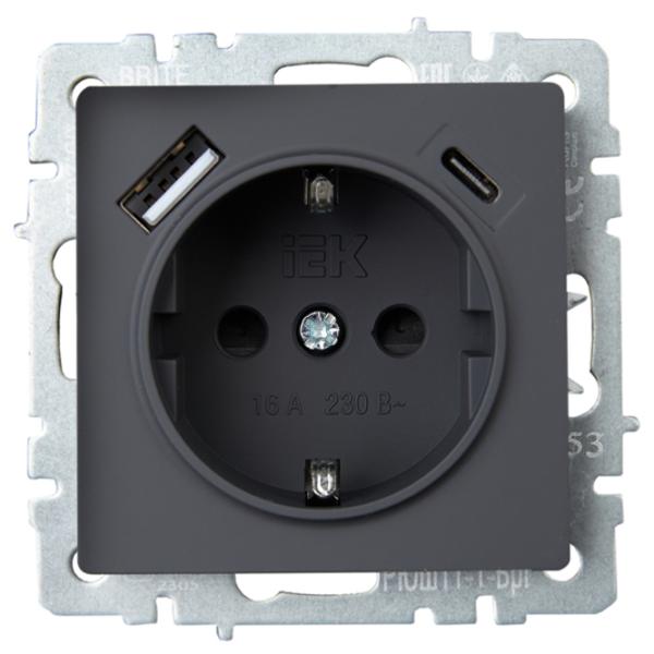 Priză IEK BR-R14-16-U22-018-K53 230 V/ Type-F/ Graphite photo 4 Priză IEK BR-R14-16-U22-018-K53 230 V/ Type-F/ Graphite photo 4