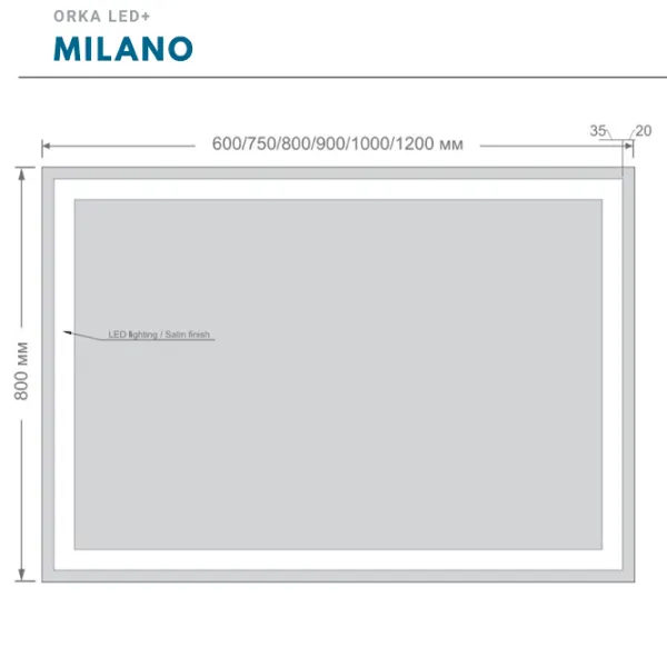 Зеркало для ванной Orka LED+ Milano Алюминий/ Прямоугольная photo 2