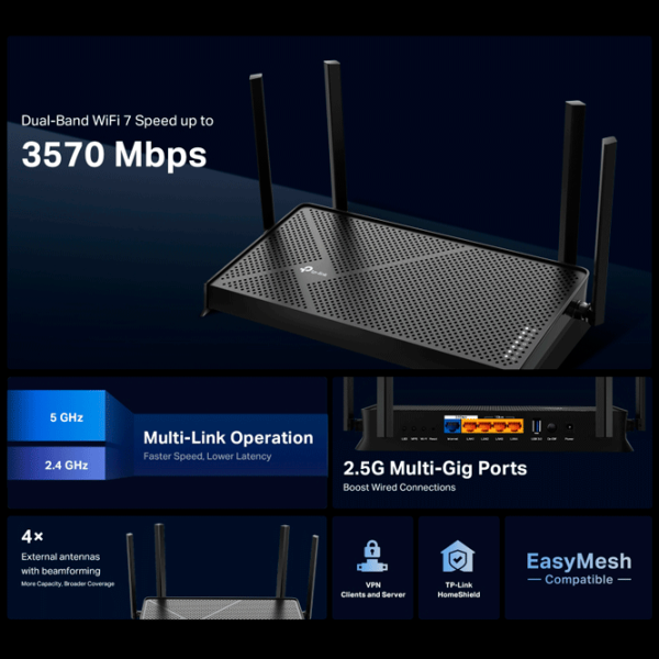 Wi-Fi Router TP-Link Archer BE230 688 Mbps/ 2880 Mbit/ s/ Black photo 5