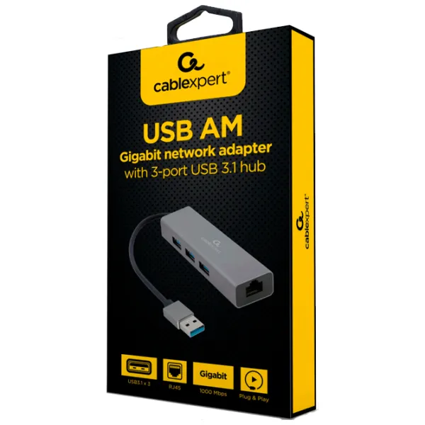 Adaptor de rețea Cablexpert A-AMU3-LAN-01 Black photo 5