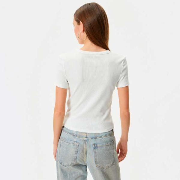 Tricou pentru femei Koton 4SAL10289IK 95% bumbac, 5% elastan/ Beige photo 2