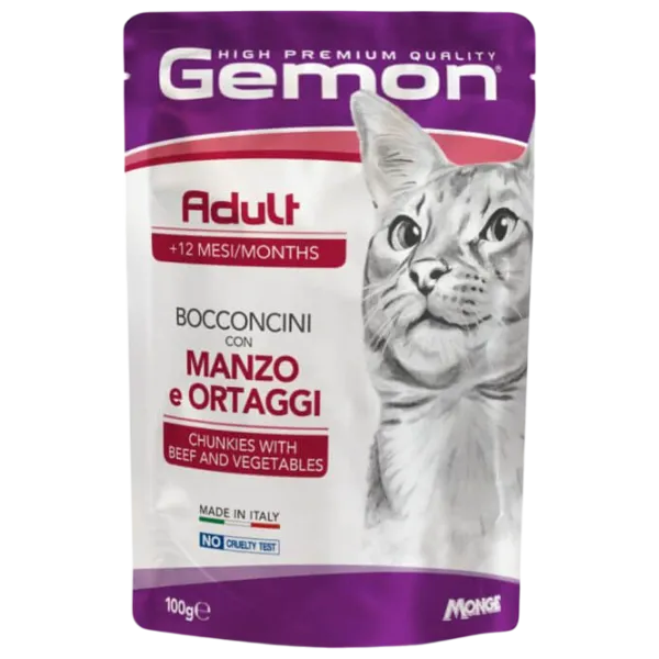 Корм для кошек влажный Monge Gemon Cat Pouch M30091 0.1 кг / Говядина, овощи photo 1 Корм для кошек влажный Monge Gemon Cat Pouch M30091 0.1 кг / Говядина, овощи photo 1