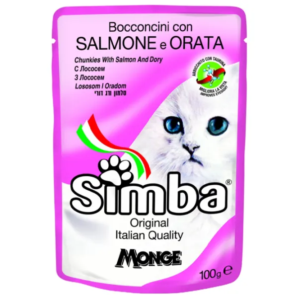 Корм для кошек влажный Monge Simba Pouches M00937 0.1 кг/ Лосось, морской лещ photo 1 Корм для кошек влажный Monge Simba Pouches M00937 0.1 кг/ Лосось, морской лещ photo 1