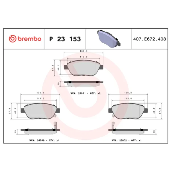 Тормозные колодки Brembo P 23 153 Передние photo 3