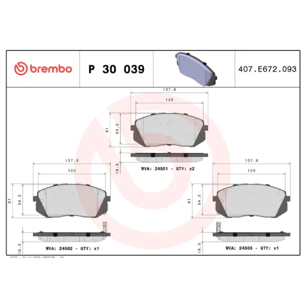 Тормозные колодки Brembo P 30 039 Передние photo 4 Тормозные колодки Brembo P 30 039 Передние photo 4