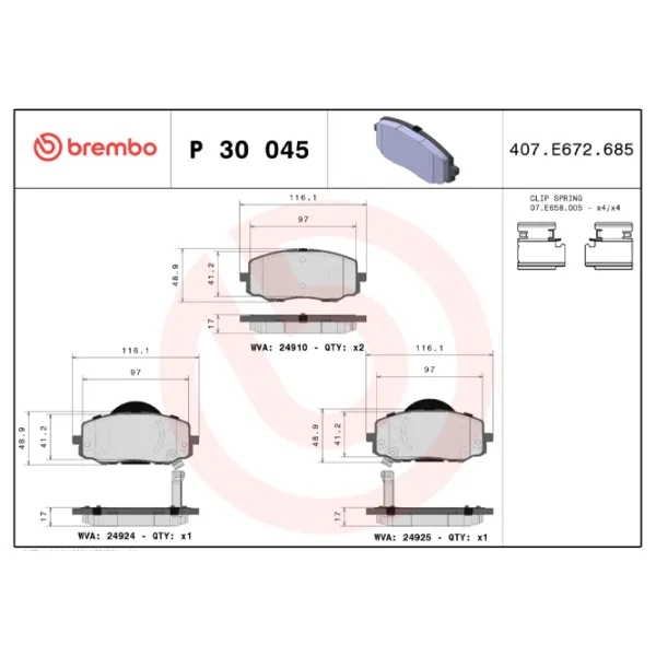 Тормозные колодки Brembo P 30 045 Передние photo 4 Тормозные колодки Brembo P 30 045 Передние photo 4