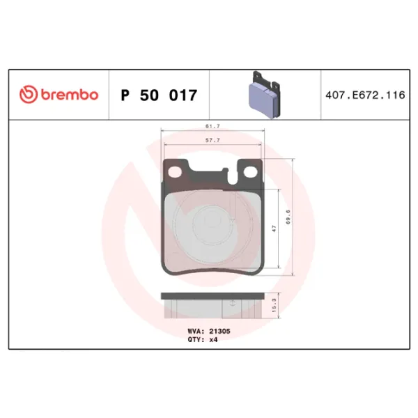 Тормозные колодки Brembo P 50 017 Задние photo 4 Тормозные колодки Brembo P 50 017 Задние photo 4