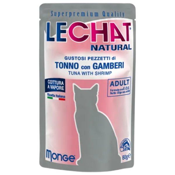 Корм для кошек влажный Monge LeChat Natural M00673 0.08 кг / Тунец, креветки photo 1 Корм для кошек влажный Monge LeChat Natural M00673 0.08 кг / Тунец, креветки photo 1