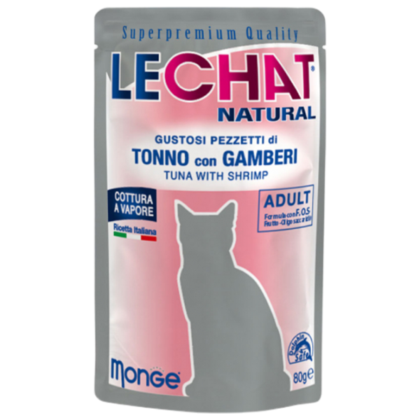 Корм для кошек влажный Monge LeChat Natural M00673 0.08 кг / Тунец, креветки photo 1 Корм для кошек влажный Monge LeChat Natural M00673 0.08 кг / Тунец, креветки photo 1