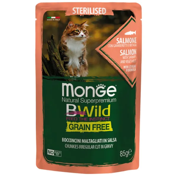 Корм для кошек влажный Monge Bwild M01279 0.085 г/ Лосось, креветки photo 1 Корм для кошек влажный Monge Bwild M01279 0.085 г/ Лосось, креветки photo 1